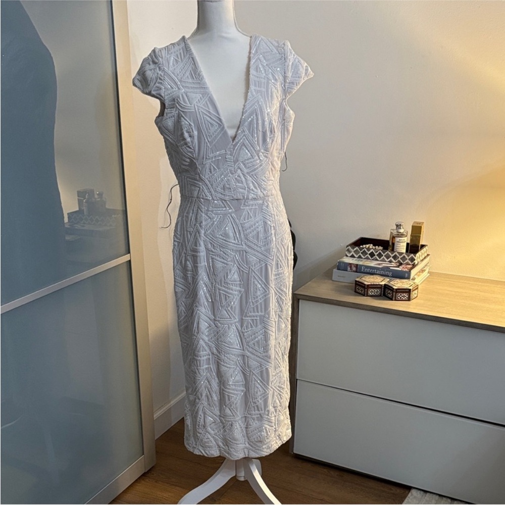 Chic white sequins Geometric Pattern Dress midi
